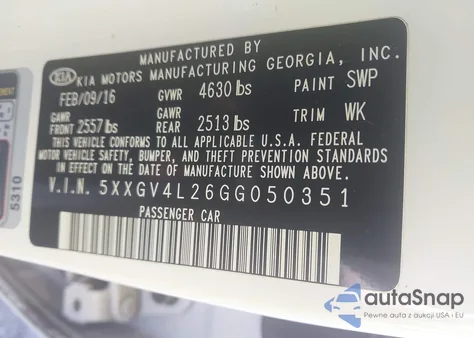 2016 Kia Optima Sxl Turbo from USA, damaged, VIN 5XXGV4L26GG050351